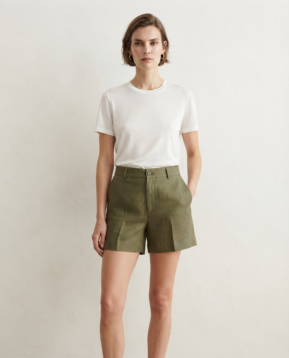 DOMO shorts de linho feminino