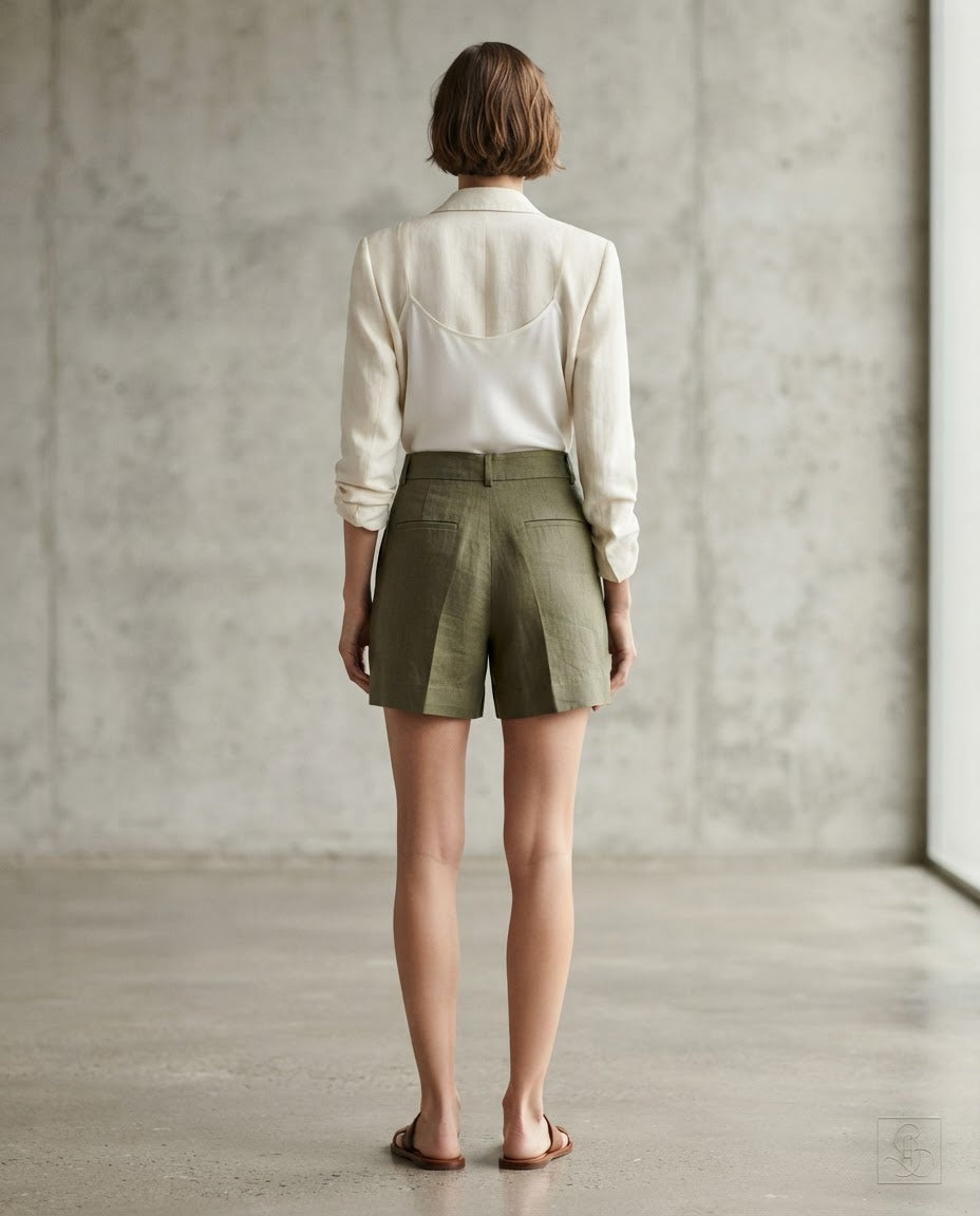 DOMO shorts de linho feminino